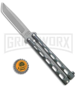 Bear & Son 114 Galaxy Butterfly Knife - Stonewash Tanto Plain -Best Knife Shop Bear and Son Butterfly Knife Black Sparkles Gray SW Tanto BHQ 141043 jr bottlecap large