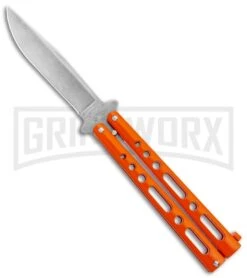 Bear & Son Butterfly Knife Orange Steel - Clip Point Plain