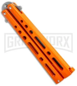 Bear & Son Butterfly Knife Orange Steel - Clip Point Plain -Best Knife Shop Bear and Son Butterfly Orange SW BHQ 135322 jr side large