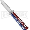 Bear & Son Butterfly Knife Red White Blue - Stonewash Plain -Best Knife Shop Bear and Son Butterfly Red White Blue Satin BHQ 164372 jr large