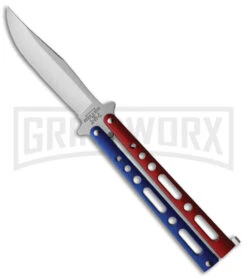 Bear & Son Butterfly Knife Red White Blue - Stonewash Plain
