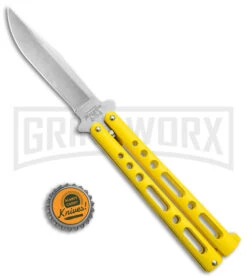 Bear & Son Knives Yellow Large 117 Balisong Butterfly Knife - Stonewash Plain 9 Bear & Son Knives Yellow Large 117 Balisong Butterfly Knife - Stonewash Plain -Best Knife Shop Bear and Son Butterfly Yellow SW BHQ 138996 jr bottlecap large