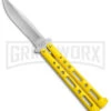 Bear & Son Knives Yellow Large 117 Balisong Butterfly Knife - Stonewash Plain -Best Knife Shop Bear and Son Butterfly Yellow SW BHQ 138996 jr large