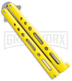 Bear & Son Knives Yellow Large 117 Balisong Butterfly Knife - Stonewash Plain 8 Bear & Son Knives Yellow Large 117 Balisong Butterfly Knife - Stonewash Plain -Best Knife Shop Bear and Son Butterfly Yellow SW BHQ 138996 jr side large