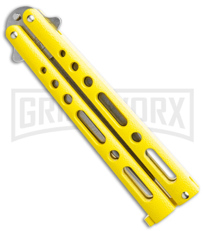 Bear & Son Knives Yellow Large 117 Balisong Butterfly Knife - Stonewash Plain 4 Bear & Son Knives Yellow Large 117 Balisong Butterfly Knife - Stonewash Plain - Image 2