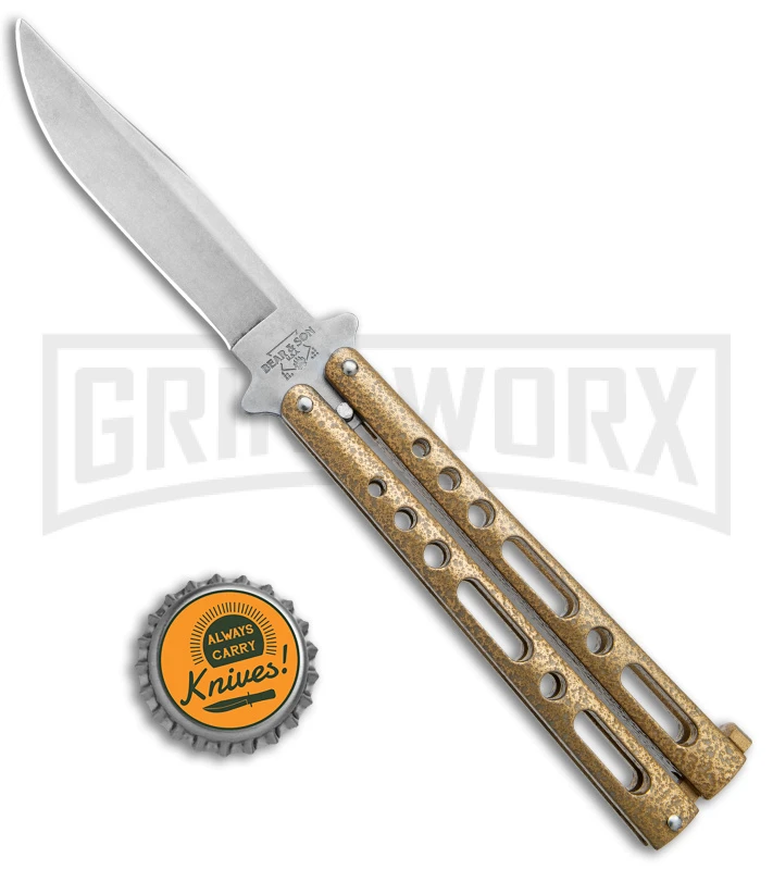 Bear & Son 117 Gold Stonewash Butterfly Knife - Stonewash Plain 6 Bear & Son 117 Gold Stonewash Butterfly Knife - Stonewash Plain - Image 4