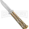 Bear & Son 117 Gold Stonewash Butterfly Knife - Stonewash Plain -Best Knife Shop Bear and Son Large Butterfly Gold SW BHQ 140254 jr large