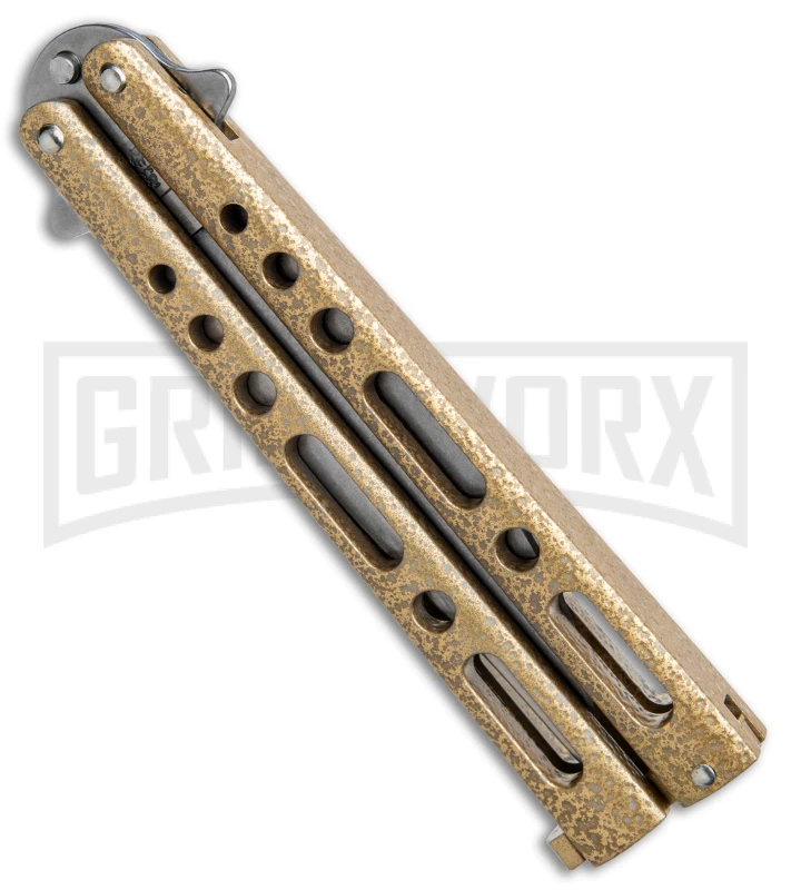Bear & Son 117 Gold Stonewash Butterfly Knife - Stonewash Plain 4 Bear & Son 117 Gold Stonewash Butterfly Knife - Stonewash Plain - Image 2