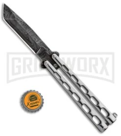 Bear And Son Knives SS14 Large Balisong Butterfly Knife - Tanto Damascus -Best Knife Shop Bear and Son Tanto Butterfly SS Damascus SS14AD BHQ 88455 jr bottlecap large