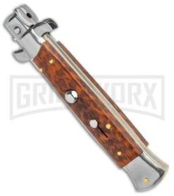 Frank B 9" Italian Stiletto Snakewood Automatic Knife - Dagger Satin -Best Knife Shop Beltrame 9in Italian Stiletto Snakewood Dagger GX 35564 jr spine large