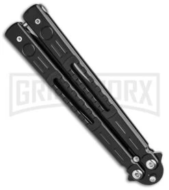 Chalkhill Balisong Butterfly Knife - Black Tanto Skeletonized -Best Knife Shop Black Balisong Clip Point Butterfly Knife Black Finish GX 37653 td side large