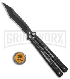 Chalkhill Balisong Butterfly Knife - Black Tanto Skeletonized -Best Knife Shop Black Balisong Clip Point Butterfly Knife Black Finish GX 37653 td size large