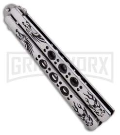 Butterfly Knife Black Dragon Etched Blade - Satin Tanto -Best Knife Shop Black Dragon Butterfly Knife Satin Tanto PK1 GX 33840 ns side large