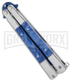 Regal Flipper Blue Swirl Balisong Butterfly Knife - Green Plain -Best Knife Shop Blue Swirl Balisong CP Butterfly Red GX 40648 jr side large