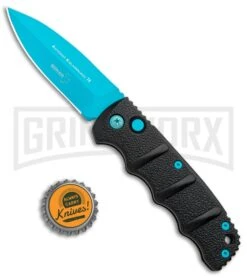 Boker Kalashnikov Automatic Knife - D2 Dagger Electric Blue Plain -Best Knife Shop Boker Kalashnikov Black Widow Blue jr bottlecap large