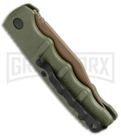 Boker Kalashnikov Desert Warrior Bowie Automatic Knife - Copper Plain 11 Boker Kalashnikov Desert Warrior Bowie Automatic Knife - Copper Plain -Best Knife Shop Boker Kalashnikov Bowie Auto Desert Warrior OD Green Copper 01KALS22N BHQ 17106 jr side 2 large
