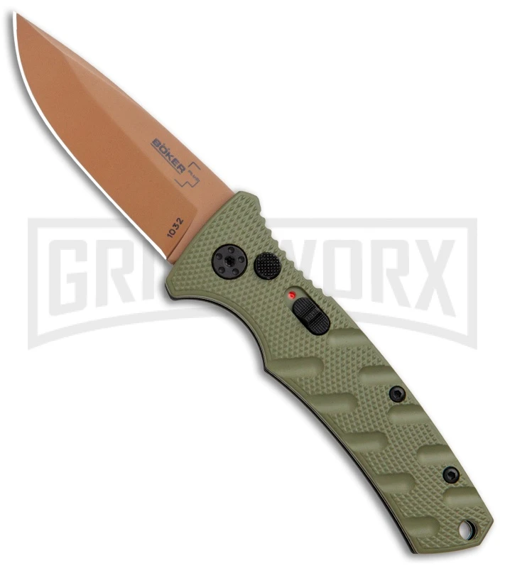 Boker Mini Strike Automatic Knife Black - Drop Point Copper Plain 3 Boker Mini Strike Automatic Knife Black - Drop Point Copper Plain