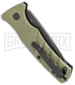 Boker Mini Strike Automatic Knife OD Green - Drop Point Black SW Plain -Best Knife Shop Boker Mini Strike Auto OD Green Smokewash 01BO437NSOI BHQ 99630 jr side large