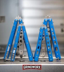Boker Plus Mini Balisong Solid Blue Trainer Knife - Satin Dull -Best Knife Shop Boker Plus Balisong Trainer Butterfly Knife Blue G 10 Satin 01BO713 BHQ 99634 kp cnc web large