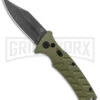 Boker Plus Strike OD Green Automatic Knife - Bowie Black Stonewash Plain -Best Knife Shop Boker Plus Strike Bowie Auto OD Green Black Wash BHQ 125301 jr large