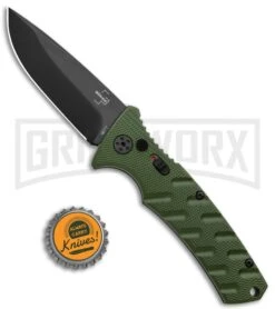 Boker Plus Strike OD Green Automatic Knife - Drop Point Black Plain -Best Knife Shop Boker Plus Strike DP Auto OD Green Black BHQ 97033 jr bottlecap large
