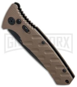 Boker Plus Strike Coyote Brown Automatic Knife - Tanto Black SW Serr -Best Knife Shop Boker Plus Strike Tanto Coyote Brown black sw serr BHQ 67885 er spine large