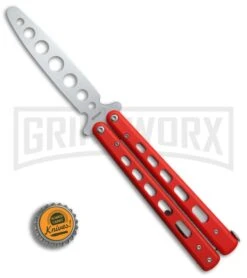 Boker Plus 01BO712 Red G-10 Balisong Trainer Butterfly Trainer - Satin -Best Knife Shop Boker Plus balisong trainer red G10 satin BHQ 76461 er bottlecap large