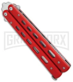 Boker Plus 01BO712 Red G-10 Balisong Trainer Butterfly Trainer - Satin -Best Knife Shop Boker Plus balisong trainer red G10 satin BHQ 76461 er spine large