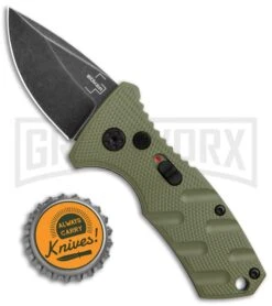 Boker Stubby Strike OD Green Automatic Knife - Black Stonewash -Best Knife Shop Boker Stubby Strike CA Legal Auto OD Green Smokewash 01BO442NSOI BHQ 99648 jr bottlecap large