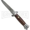 9" Medteh Brown Micarta Russian Stiletto Automatic Knife - Damascus Plain -Best Knife Shop Brown 9in Russian Damascus BP 18730 jr large