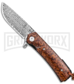 Buck N Bear Snakewood Flipper Liner Lock Knife - Damascus Plain