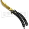 Andux CS Black Balisong Butterfly Knife W/ Black Inlays - Bowie Gold Plain -Best Knife Shop Butterfly Black Handle Yellow Blade BF310477 2 BHQ 81130 jr large
