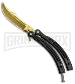 Andux CS Black Balisong Butterfly Knife W/ Black Inlays - Bowie Gold Plain