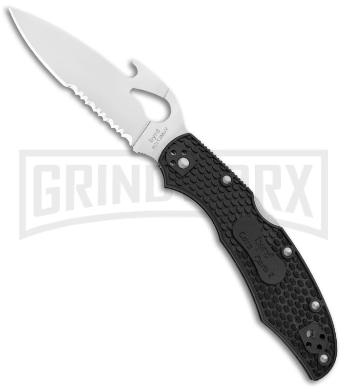 Byrd Cara Cara 2 Folding Knife Black FRN W/ Emerson Wave Opener - Satin Serr 3 Byrd Cara Cara 2 Folding Knife Black FRN W/ Emerson Wave Opener - Satin Serr