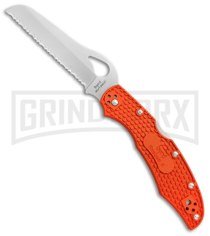 Byrd Orange Cara Cara Rescue 2 FRN Folding Knife - Satin Serr 3 Byrd Orange Cara Cara Rescue 2 FRN Folding Knife - Satin Serr