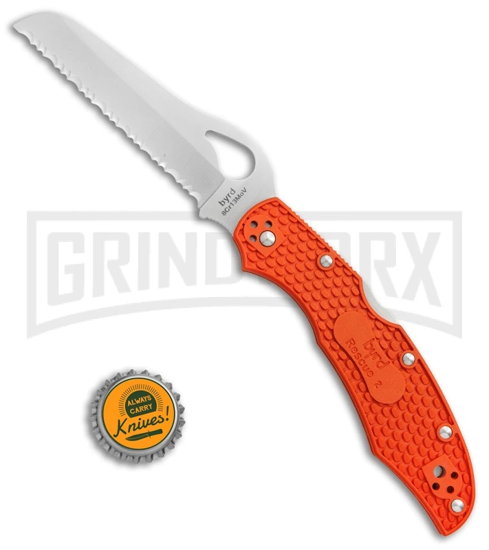 Byrd Orange Cara Cara Rescue 2 FRN Folding Knife - Satin Serr 6 Byrd Orange Cara Cara Rescue 2 FRN Folding Knife - Satin Serr - Image 4