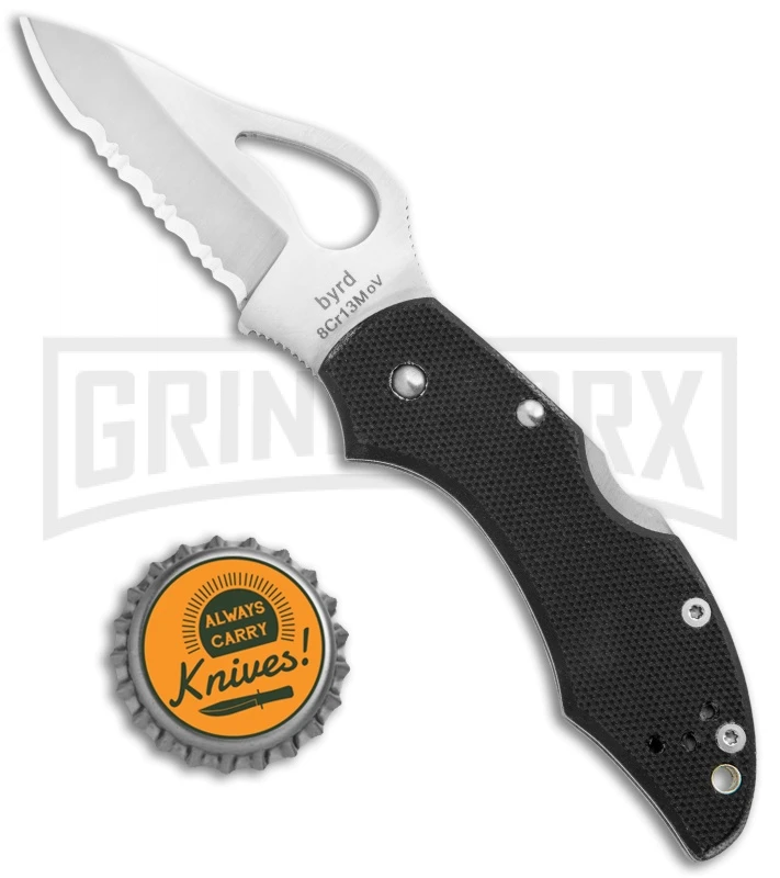 Byrd Robin Serrated Black G-10 Folding Knife - Satin Serrated 6 Byrd Robin Serrated Black G-10 Folding Knife - Satin Serrated - Image 4