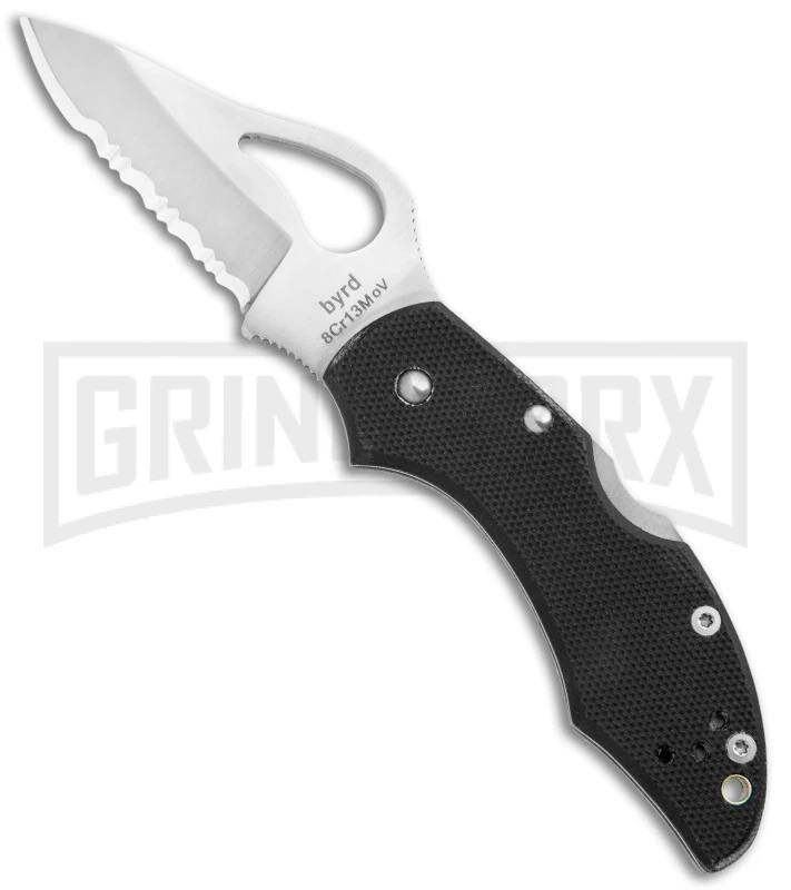 Byrd Robin Serrated Black G-10 Folding Knife - Satin Serrated 3 Byrd Robin Serrated Black G-10 Folding Knife - Satin Serrated