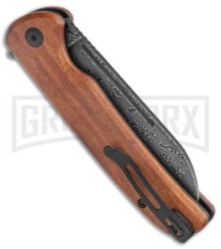 CIVIVI Chevalier Cuibourtia Wood Button Lock Flipper Knife - Damascus -Best Knife Shop CIVIVI Chevalier Button Lock Flipper Cuibourtia Wood Damascus BHQ 142910 jr side large