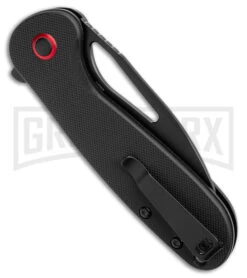 CJRB LAGO Black G-10 Button Lock Flipper Knife - Black Plain -Best Knife Shop CJRB LAGO Button Lock Black G 10 Black BHQ 176765 jr side large