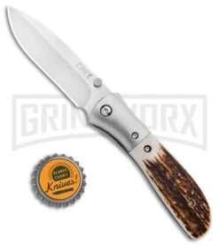 CRKT Carson Stag Spring Assisted Knife - Satin Plain -Best Knife Shop CRKT Carson M4 02S Stag SA Satin BHQ 7036 jr bottlecap large