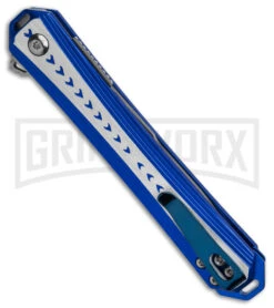 CRKT Stickler Blue Aluminum Liner Lock Knife - Satin Plain -Best Knife Shop CRKT Stickler LL Assisted Flipper Knife Blue Aluminum 2in Satin BHQ 145866 td side large