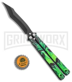 Chalkhill Balisong Black Butterfly Knife - Black/Green Dragon Handles -Best Knife Shop Chalkhill Balisong Black Butterfly Black Green Dragon Handles GX 37964 jr bottlecap large