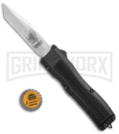 Conquest Tactical Fury Black D/A OTF Automatic Knife - Stonewash Plain -Best Knife Shop Conquest Tactical Fury DA OTF Black SW BHQ 30663 jr bottlecap large