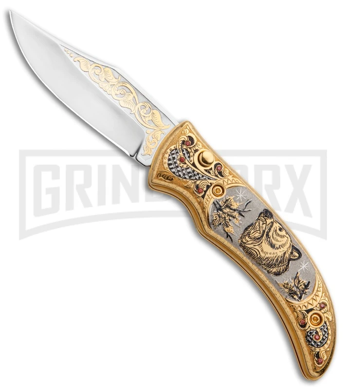 Custom Russian Gold Bear Automatic Knife - Polish Plain 3 Custom Russian Gold Bear Automatic Knife - Polish Plain