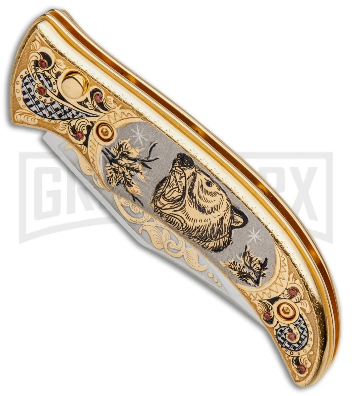 Custom Russian Gold Bear Automatic Knife - Polish Plain 4 Custom Russian Gold Bear Automatic Knife - Polish Plain - Image 2