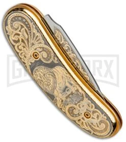 Custom Russian Gold Lion Automatic Knife - Polish Plain -Best Knife Shop Custom Russian Gold Lion Auto Polish RV HC2 LION GX 31052 jr side large
