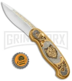 Custom Russian Gold Wolf Automatic Knife - Polish Plain -Best Knife Shop Custom Russian Gold Wolf Auto Polish RV HC2M WOLF GX 31047 jr bottlecap large
