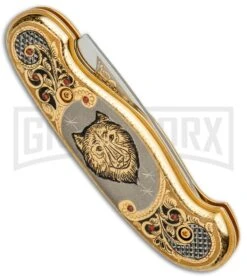 Custom Russian Gold Wolf Automatic Knife - Polish Plain -Best Knife Shop Custom Russian Gold Wolf Auto Polish RV HC2M WOLF GX 31047 jr side large