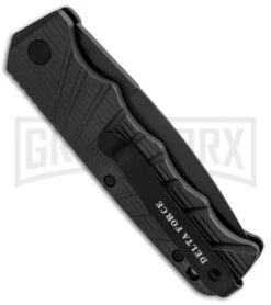 Delta Force Automatic Knife Black Aluminum - Black Partially Serrated 8 Delta Force Automatic Knife Black Aluminum - Black Partially Serrated -Best Knife Shop Delta Force Auto Black Molded Plastic Black Partially Serrated GX 33539 jr side large